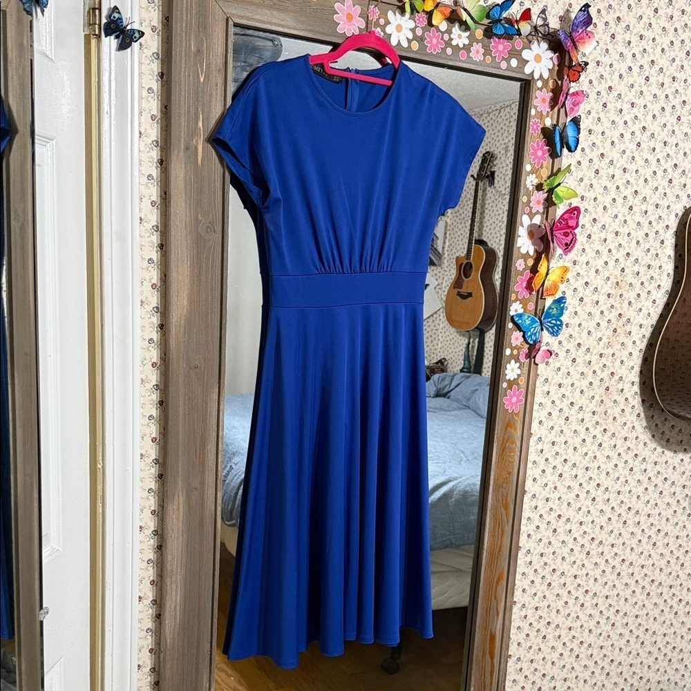 Homeyee Royal Blue Fit & Flare Midi Dress - Size 4